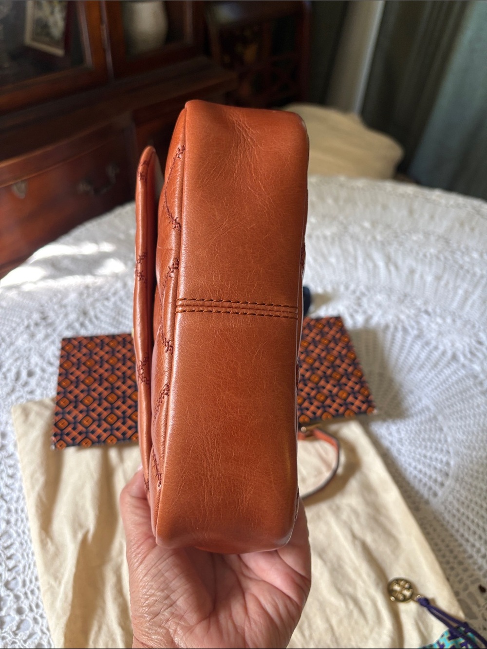 Tory Burch Quilted Leather Chain Crossbody - Chestnut Brown with Gold Hardware - Picture 4 of 7